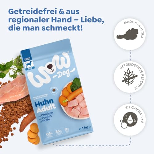 WOW Dog Hunde Trockenfutter Huhn | für ausgewachsene Hunde, 32% Fleischanteil, getreidefrei | 6 kg / 2er Pack
