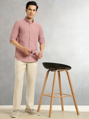 Image of Thomas Scott Men's | Solid | Textured Fabric | Full Sleeve | Slim Fit | Polyester-Blend | Spread Collar | Casual Shirt
