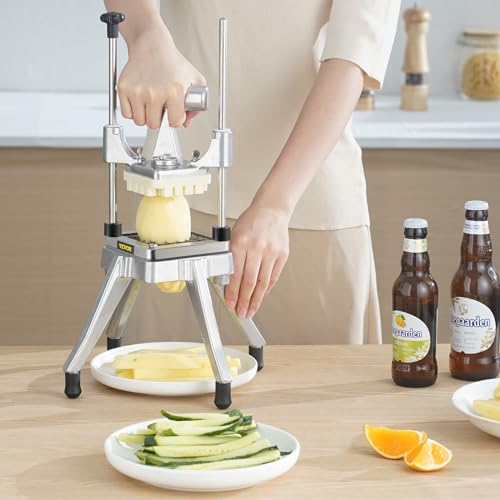 VEVOR Professional Kitchen Chopper with 3/8″ Blade - Durable Stainless Steel Food Cutter for Vegetables, Fruits, Potatoes, Tomatoes, Mushrooms, and Onions - Ideal for Commercial Use, Silver