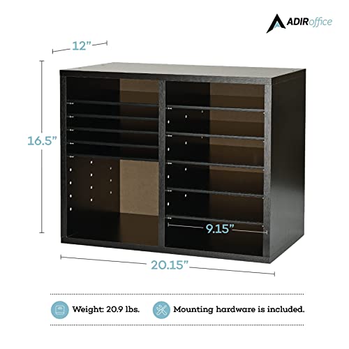 Adir Wooden Literature Organizer Sorter - Stackable File Mail Craft Paper Storage Holder With Removable Shelves For Office, Classrooms, And Mailrooms Organization (12 Compartment, Black) #TOP4