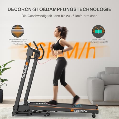 Decorcn Folding Treadmill for Home, 4.5HP, 20 Incline Levels, 1km/h-16km/h, 150KG limited, Running Machine for Heavy People with LED, Bluetooth Speakers, Silent Walking Pad for Home Office Gym - 3