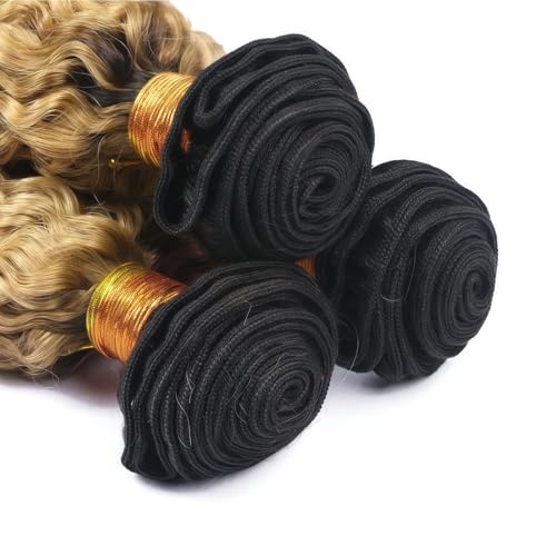 Deep Wave Human Hair Bundles T1B/27 Ombre Honey Blonde 18 20 22 Inch Brazilian Virgin Remy 3 Bundles 2 Tone Black to Honey Blonde Hair Extensions — view 4