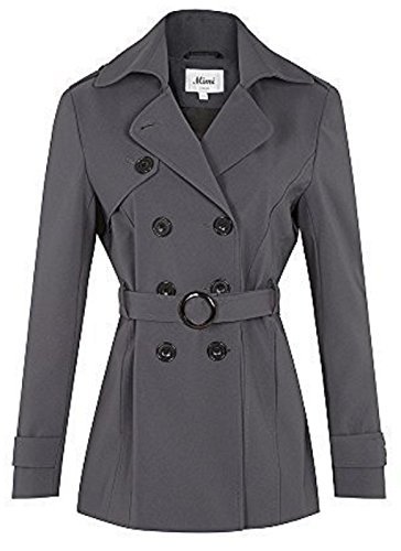De La Creme Women's Summer Jacket, Short Double Breasted Belted Lightweight Coat, Grey, UK 8 / EU 34 / US 6 / XS
