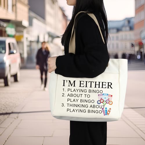 PLITI Bingo Tote Bag Bingo Lover Gift Bingo Player Gift Bingo Gambler Shoulder Bag Funny I'm Either Playing Bingo Quote Gift (I'm Either TBU) - Image 4