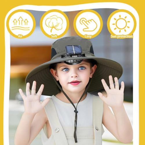 Kids Solar Fan Hat - Rechargeable Wide Brim Bucket Hat with Cooling Fans for Sun UV Protection, Outdoor, Beach, Fishing2