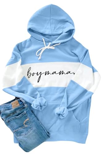 Giftifymama Women's Maternity Nursing Hoodie Breastfeeding Sweatshirt with Pockets Nursing Tops Zipper Pullover Casual Clothes Blue Boy XL