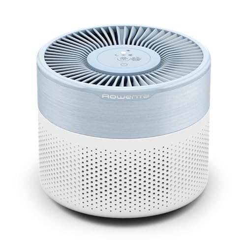 Rowenta Pure Air Mini, Purificador de aire, Filtro HEPA, Estancias de hasta 22 m², 85 m³/h, Muy silencioso, Reduce malos olores, Motor Effitech, Blanco y azul, PU1520F0