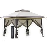 Outsunny Faltpavillon Pop-Up-Zelt Gartenpavillon inkl. Rollentasche Stahl+Oxford+Mesh Braun 3,64x3,64x2,94m