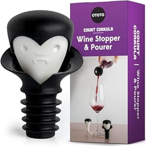 OTOTO Wine Stoppers & Pourer - Halloween Gifts for Wine Lovers, Spooky Wine Bottle Stopper, Wine Goth Accessories, Fun Kitchen Gadgets (Count Corkula) OTOTO Wine Stoppers Pourer Halloween Gifts for Wine Lovers Spooky Wine Bottle Stopper Wine Goth Accessories Fun Kitchen Gadgets Count Corkula