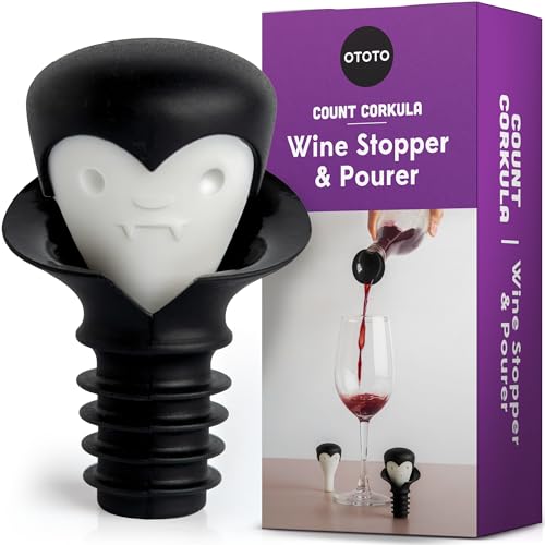 OTOTO 2 in 1 Wine Stopper & Pourer - Wine Cap, Wine Cork - Vampire, Halloween Gifts, Emo Accessories, Gothic Kitchen, Goth Gifts, Bat, Kitchen Gadgets - (Count Corkula) by OTOTO - Used condition - US$8.07