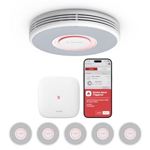 X-Sense XS0B-MR61 Smart Smoke Detector WLAN with Voice Output and 17 Locations Fire Detector Networked Smoke Detector 33 mm Fire Alarm with SBS50 Base Station XS0B-MR61