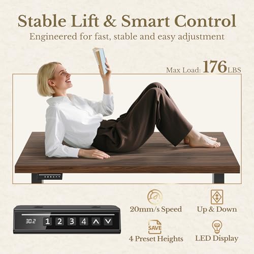 Image of ErGear Electric Standing Desk, 48 Inch Adjustable Height Sit Stand Up Desk with 1.18 inch Thickness Whole-Piece Desktop, Computer Office Desk for Home Office, Black Walnut