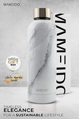 MAMEIDO Botella agua acero inoxidable 500ml White Marble Gold - Termo reutilizable, Cantimplora termica sin BPA… - Imagen 3