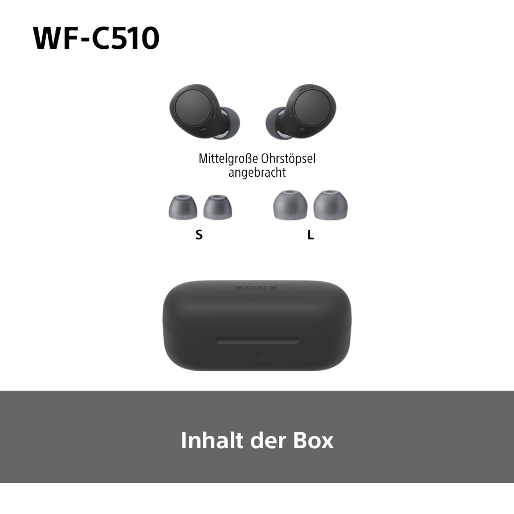 Sony WF-C510 Truly Wireless Kopfhörer - Kleine, leichte Bluetooth In-Ear-Kopfhörer mit Multipoint-Connection, Ambient Sound, IPX4 Rating, Spotify Tap, Quick Charge, 22 HR Akku, iOS & Android - Schwarz