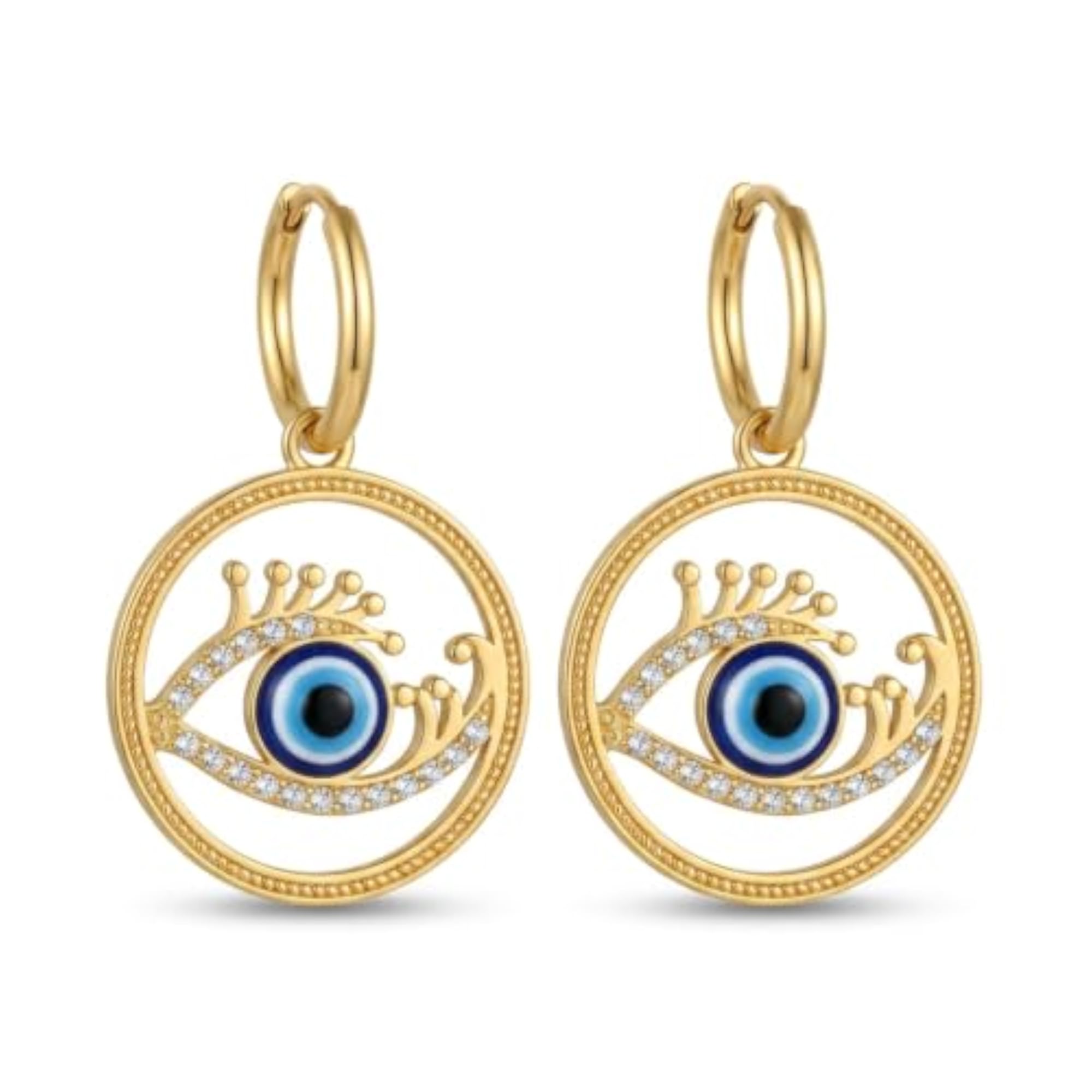 Women's Evil Eye Hoop Earrings, Protective Charm
