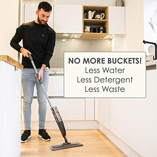 CALITEK Spray Mop Microfibre Spray Floor Mop with 2 Reusable Pads and 600ml Refillable bottle 360 Degree Rotation for Floor Cleaning Suitable for Hardwood Marble Tile Laminate or Ceramic Floors