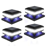 FVTLED ソーラーポストライト 屋外ソーラーポストキャップライト 4x4 6x6 木製ポストにフィット IP65防水 高輝度 クールホワイト 6000K LEDポストライト パティオフェンスデッキガーデン用 4個パック (ブラック)