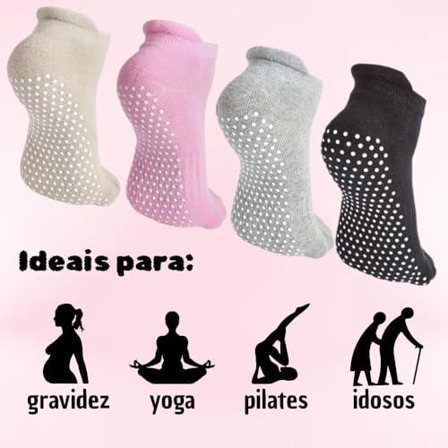 Kit com 3 Meias Antiderrapantes para Yoga, Pilates e Exercícios, Cano Curto