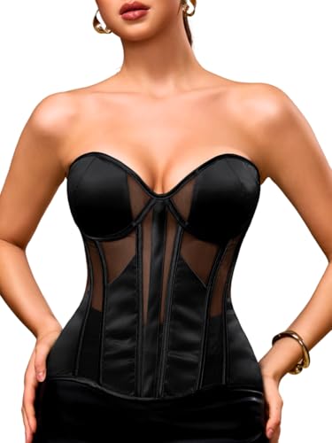 ChiaoLezhee Women's Classic & Elegant Satin Corsets, Adjustable Lace-Up Fit