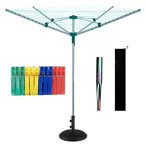 Crystals 4-Arm 50M Heavy Duty Rotary Washing Line with Ground Spike & Cover, Grey (Airer + 11kg Base)