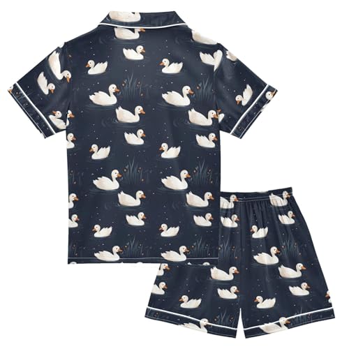 ALAZA Geese Duck Water Leaf Satin Pajamas Set Short Sleeve Button Down Sleepwear Summer Pjs 2 Piece2