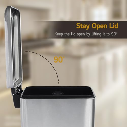 JM ·YIPENG Mülleimer Bad 10l, Klein Abfalleimer Bad mit sanft schließendem Fußpedal für Badezimmer, Schlafzimmer oder Wohnzimmer,Schmal Kosmetikeimer für kleine Räume,Edelstahl – Bild 6