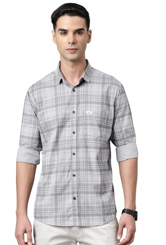 Image of Majestic Man Men Comfort Slim Fit Opaque Checked Pure Cotton Casual Shirt