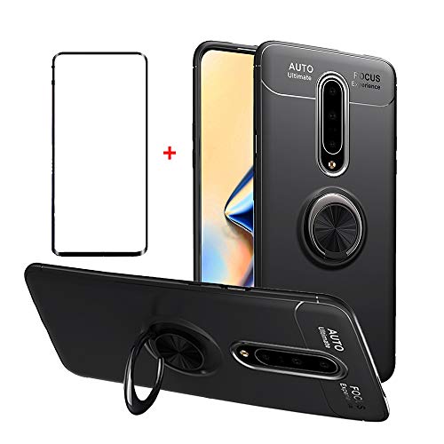 Asuwish Compatible with OnePlus 7 Pro Case and Tempered Glass Screen Protector Cover Cell Ring Holder Kickstand Phone Cases for OnePlus7Pro 5G One Plus 1+7 1Plus OnePlus7 1+ 7Pro One+ 1 + Seven Black