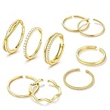 Jstyle Gold Stackable Rings for Women Non Tarnish Open Adjustable Rings Cubic Zirconia Thin Thumb Gold Ring Set 14K Gold Filled Pinky Knuckle Stacking Set - Dainty Statement Promise Band Ring Sets