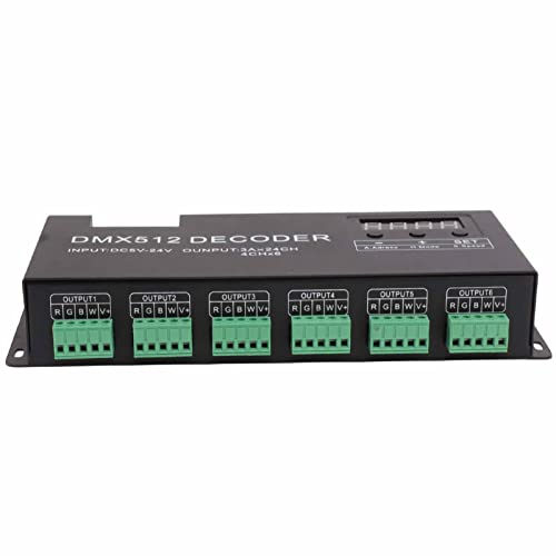 DMX 24 CH Digital Display Decoder, DC 5-24V Constant Voltage DMX512 Decoder Din Rail Mounted 24 Channel RGB Dimming Controller for Stage Bar
