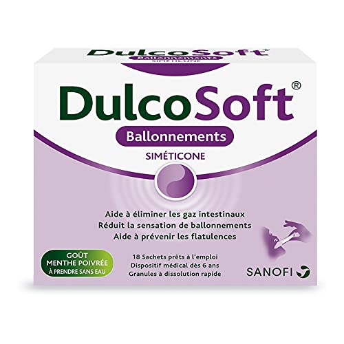 Dulcosoft Ballonnements - Dispositif Médical - 18 Sachets Prêts à L’Emploi, Goût Menthe Poivrée - Aide à Éliminer Les Gaz Intestinaux - Réduit La Sensation de Ballonnement - Dès 6 Ans Cover
