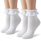 VVQWCY 2 Paar Socken mit Rüschen Damen, Dirndl Söckchen für Frauen Mädchen