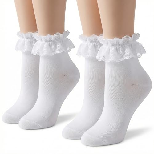 VVQWCY 2 Paar Socken mit Rüschen Damen Dirndl Söckchen für Frauen Mädchen