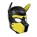 YiQin RWSX Hundemaske mit Kragen, Weiche Latex Petplay Hundemaske mit Ohren Welpenmaske Hunde Masken, Abnehmbarer Mund, Geeignet für Halloween, Urlaubsparty (XL, Gelb)