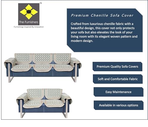 Image of Premium Chenille Woven Anti-Slip 3 Seater + 2 Seater Sofa Cover with Arm Rest | L-Shape Sofa Seat Protector for Living Room | Durable & Stylish Slipcover - Teal