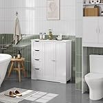 Yaheetech Wooden Bathroom Floor Cabinet, Side Storage Organizer Cabinet with 4 Drawers & Double Doors, Freestanding Entryway Storage Unit Console Table, Bathroom Furniture Home Decor, White - Image 2