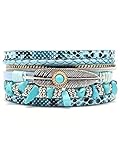 Turquoise Leather Wrap Bracelet Layered Beaded Bracelets for Women Multilayer Feather Cuff Bracelets