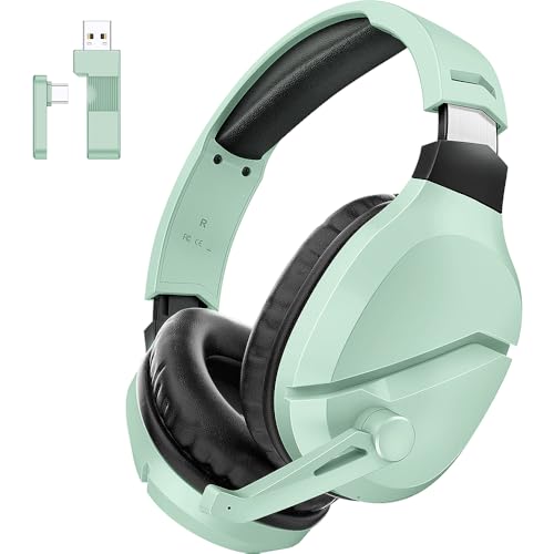 Image of Wireless Gaming Headset with Noise Canceling Microphone for PS5, PC, PS4, 2.4G /Bluetooth Gaming Headphones with USB and Type-c Connector, Wired Mode for Controller (Green)