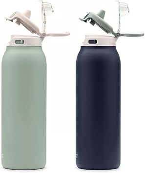 Ello Pop & Fill 32oz. 2-Pack Stainless Steel Water Bottle with QuickFill Technology, Eucalyptus/Sea Glass