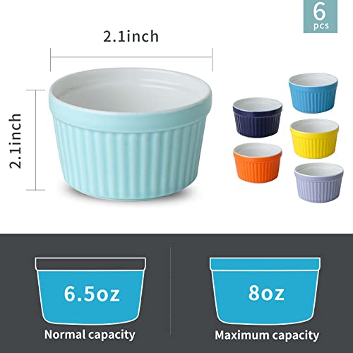 Hasense 6 Oz Ramekins Souffle Dishes,Porcelain Dipping Sauce Bowls Set Of 6,Colorful Ceramic Ramekins Bowls Oven Safe For Baking Souffle Pudding, Creme Brulee, Souffle, Serving Dip, Custard, Ice Cream #TOP4