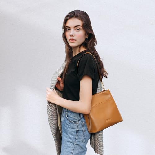 Image of Kattee Leather Handbags for Women 2026, Soft Shoulder Tote Crossbody Purses Bucket Bags with 2 Detachable Straps