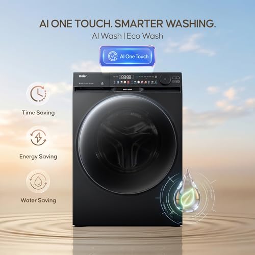 Haier 12 Kg AI Color Panel, One-Touch Smart Wash, Fabric Detection Fully Automatic Front Load Washing Machine with In-Built Heater,WI-FI, Black (HW120-DM14F9BKU1) view 2