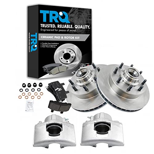 TRQ Front Brake Pad & Rotor Kit Brake Caliper Brake Pads Brake Rotor Ceramic Compatible with 2001-2002 Chevrolet Express 2500 2001 Express 3500 GMC Savana 2500 Savana 3500