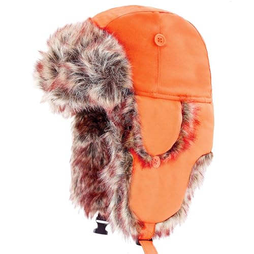 Image of Faux Fur Safety Reflective Aviator Trapper Hat Snow Ski Trooper Winter Cap