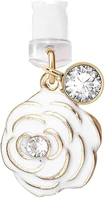 EIISE & FONDA CP33 USB Charging Port Anti Dust Plug Little Rose Flower Pendant Phone Charm for iPhone 11/ XS MAX/XR/X/8 Plus/7/6S/6/SE iPad iPod ( White )