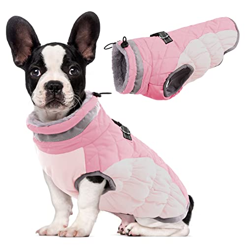 Image of Lelepet Dog Coat Warm Dog Winter Coat Waterproof Dogs Jacket with Harness | Reflective Pet Fleece Vest Zip-Up Cold Weather Coats for Medium Dogs Turtleneck & Windproof Padded Coats Dachshund Pink M