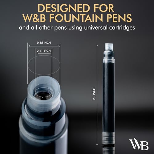Image of Wordsworth & Black Fountain Pen Ink Cartridge Refills, 30 Pack, Black /Blue | Fits Most Pens, International Standard Size, Smooth Flow, Quick-Drying, Journaling Calligraphy, Generic Disposable, Vegan
