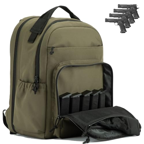 VEAGIA Range Backpack Pistol Range Bag For Handguns And Ammo Gun Cases Pistol Bags With Goggle Bag/Lockable Explosion-Proof Zippers (ArmyGreen 2.0)