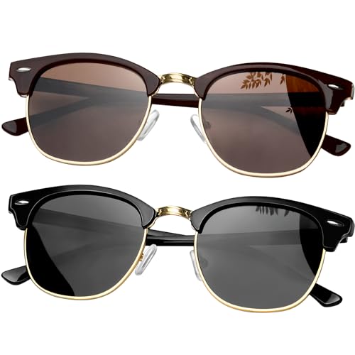 Kanastal 2 Pares Gafas De Sol Marrones Polarizadas Hombre Y Mujer Medio Marco Clásico Retro Vintage Moda Con Protección Uv400 - Doradas Marrón Oro Negras Kanastal 2 Pares Gafas De Sol Marrones Polarizadas Hombre Y Mujer Medio Marco Clásico Retro Vintage Moda Con Protección Uv400 - Doradas Marrón Oro Negras