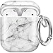 Maxjoy AirPods Case Cover, 5 in 1 Cute Marble Protective Cover Hard Case Kits with Keychain/Strap/Earhooks/Watch Band Holder Compatible with Apple AirPods Charging Case 2&1 for Girls Women Men,White